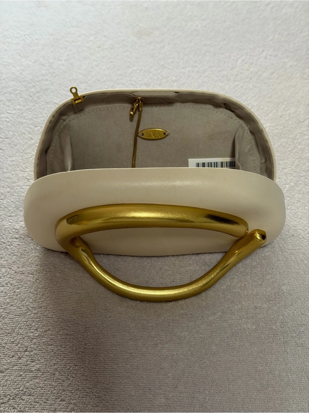 Zara Cream Mini Clutch Gold Metal Handle Crossbody Evening Bag